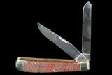 Pocketknife With Fossil Dinosaur Bone (Gembone) Inlays #101814-3
